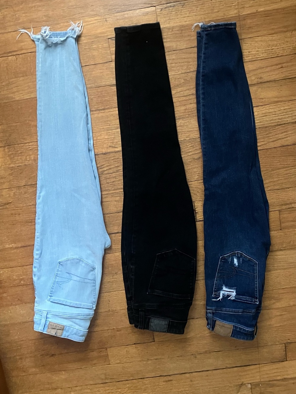 American Eagle Outfitters Skinny Jeans Trio - Dark Blue, Black, Light Blue - Picture 2 of 2